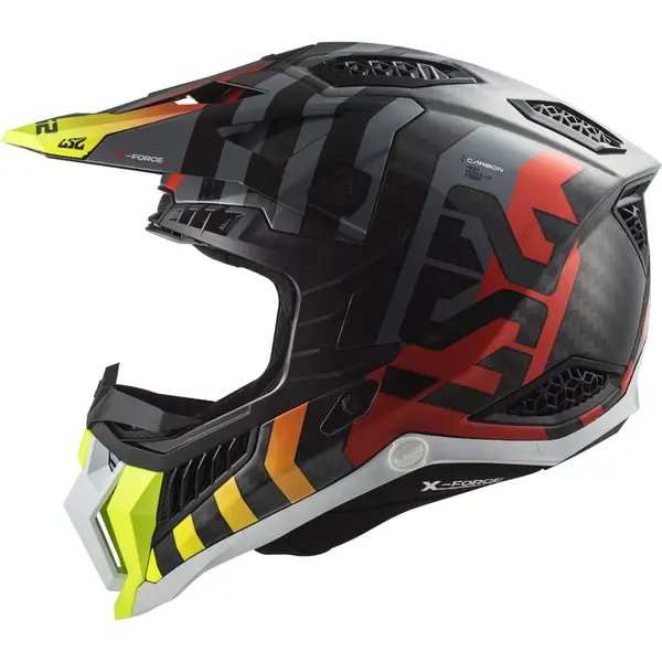 Capacete LS2 MX703 X-Force Carbon Barrier - Amarelo & Vermelho