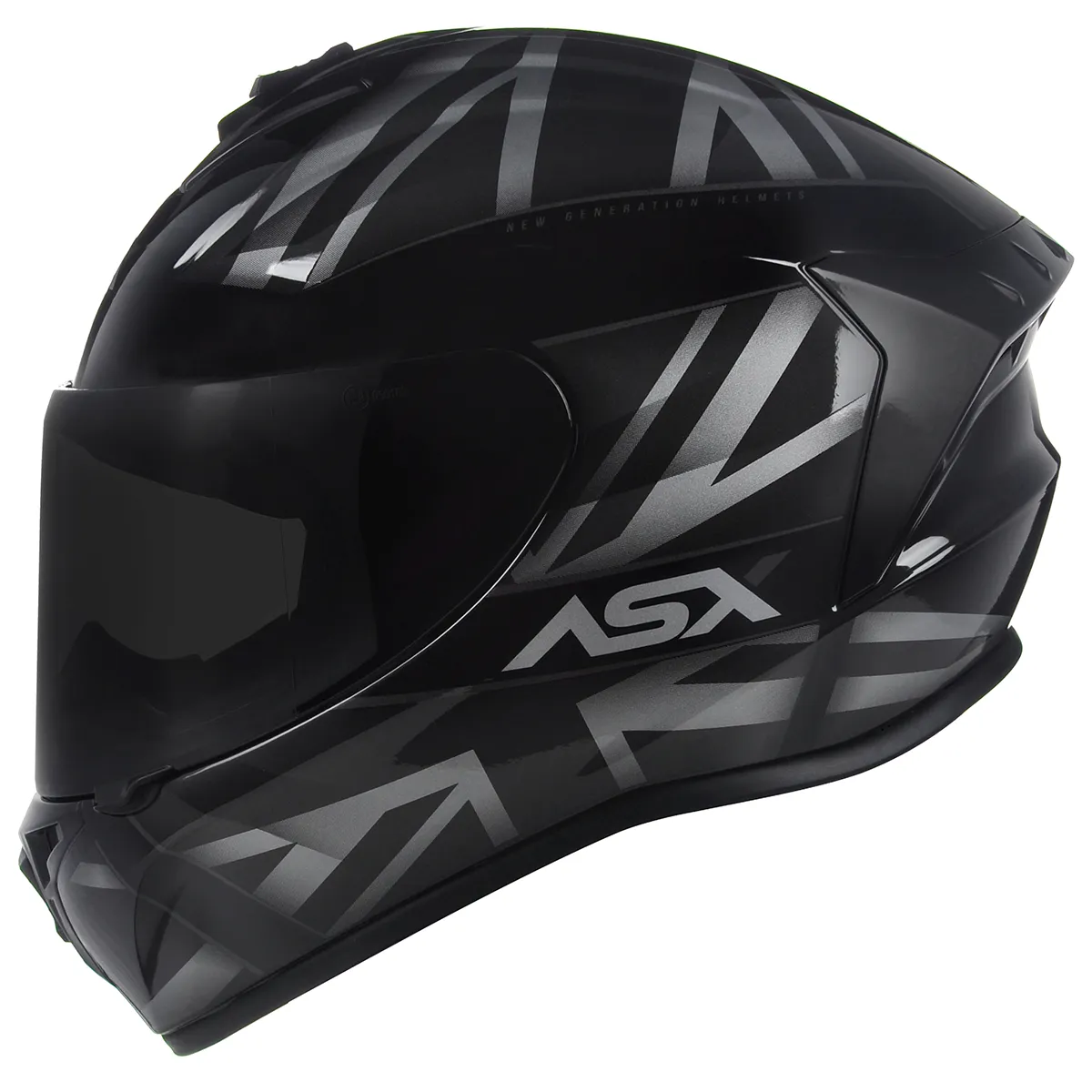 Capacete ASX Draken UK Preto Bilho & Cinza