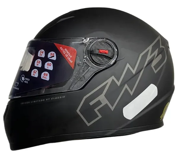 Capacete FW3 GTX Classic Preto Fosco ( Com óculos interno ).