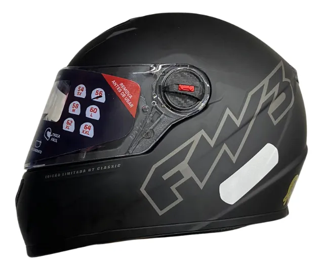 Capacete FW3 GTX Classic Preto Fosco ( Com óculos interno ).