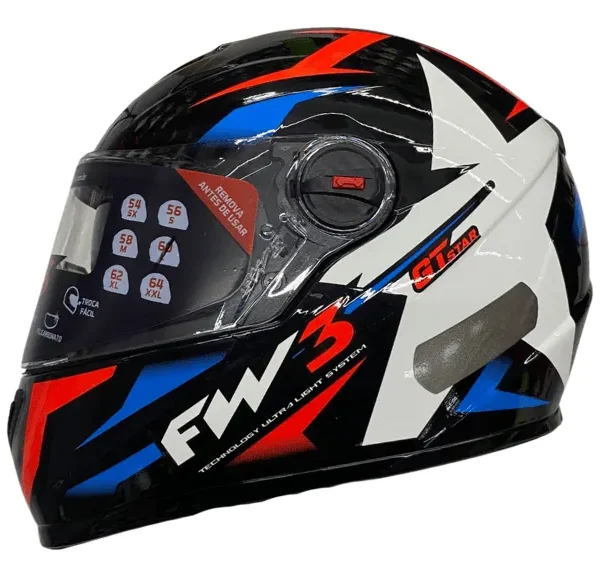 Capacete FW3 GTX STAR Preto/Azul/Vermelho