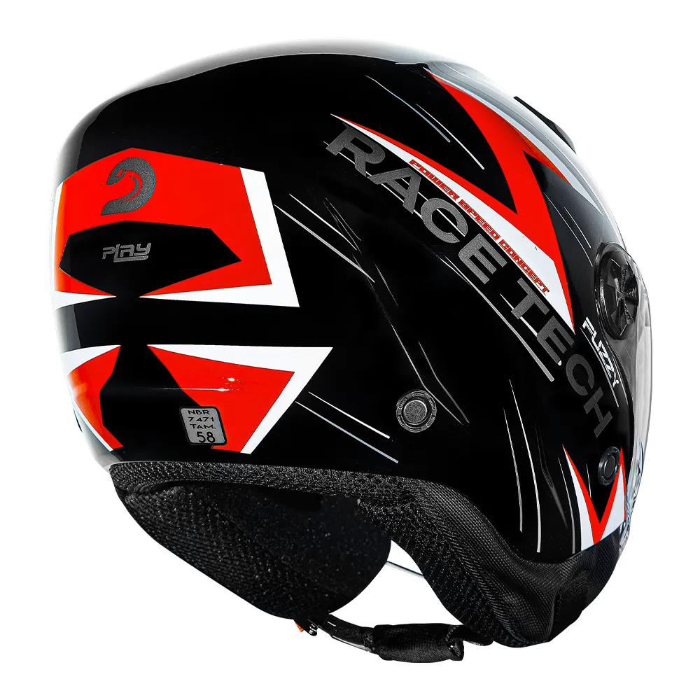 Capacete Race Tech Play Fuzzy Preto & Vermelho - Imagem 4