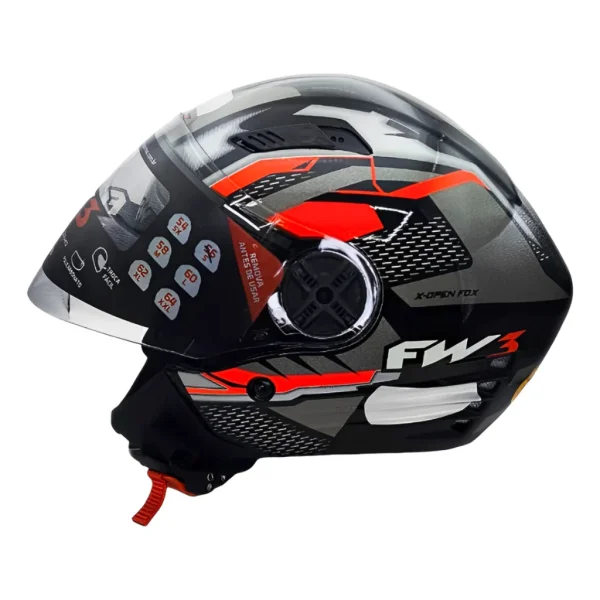 Capacete FW3 X-Open FOX Grafite & Vermelho