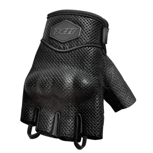Luva X11 Route 2 Couro Masculina 1/2 Dedo - Preta